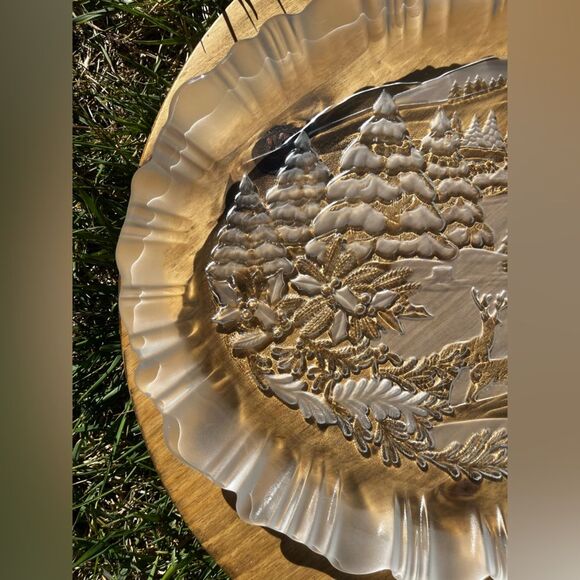 Mikasa Frosted Glass Winter Dream Serving Platter Holiday Christmas Deer & Trees - Picture 2 of 15